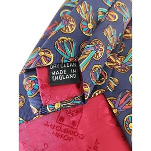 Vintage John Comfort London Silk Necktie Malouf's Blue‎ Ribbon Pattern 58" Dad